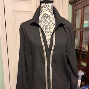 New York & Company Black Blouse with Silver Trim